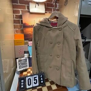 Excelled Collection Fleece Double Breasted tan Jacket Peacoat Size